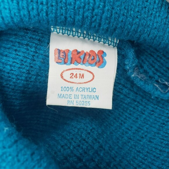 Vintage Let Kids Teal Knit Football Knit Sweater Pants Beanie Hat 70s Retro 24M - Picture 13 of 15
